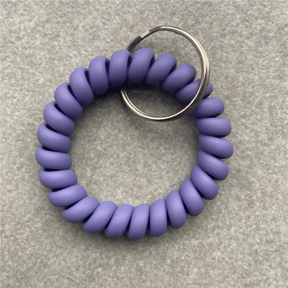 Stretchable Wristband Wristlet Keychain Spring Flexible Spiral Wrist Band Bracelet Key Holder for Gym Pool ID Badge Sports
