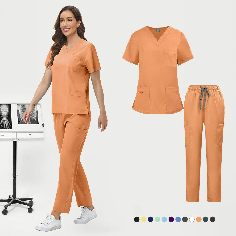 Wholesale Pharmacy Work Suit Hospital Pet Grooming Working Clothes Scrub Tops Pant Nurse Doctor Surgical Uniform Women Scrub Set