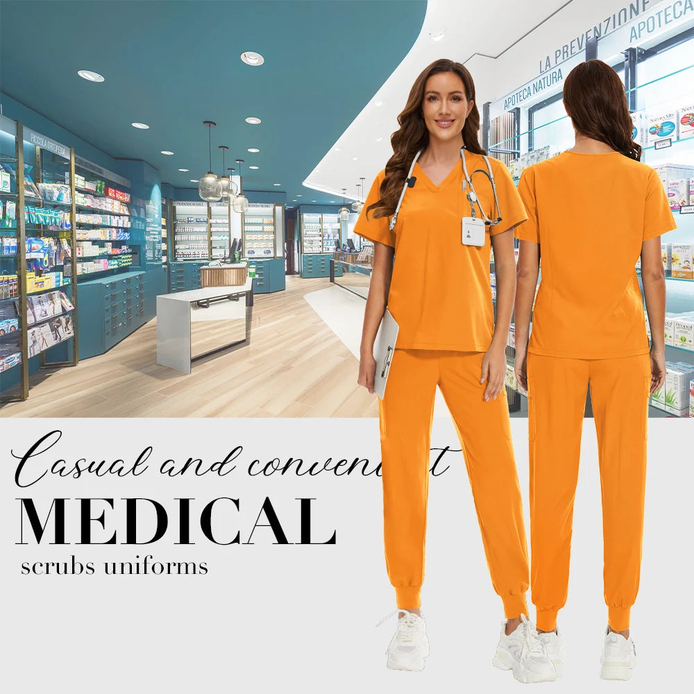 Niaahinn Nurse Surgical Scrub Suit Men Women Unisex Doctor Medical Hospital Uniform Top Jogger Pants Veterinary Nursing Uniforms