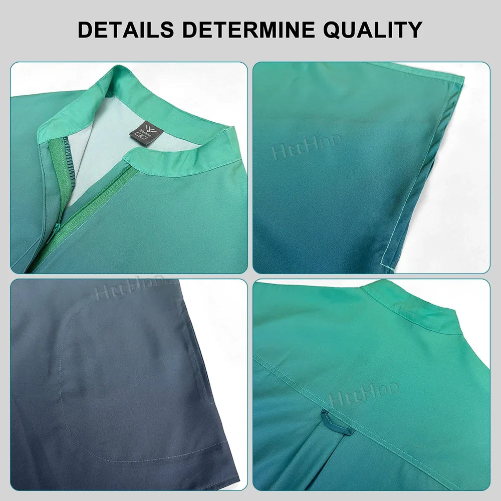 Scrubs Hospital Uniforms Women Medical Scrub Set Nurse Short Sleeve Top Joggers Scrub Suit Spa Nursing Wear Stretch Slim Uniform