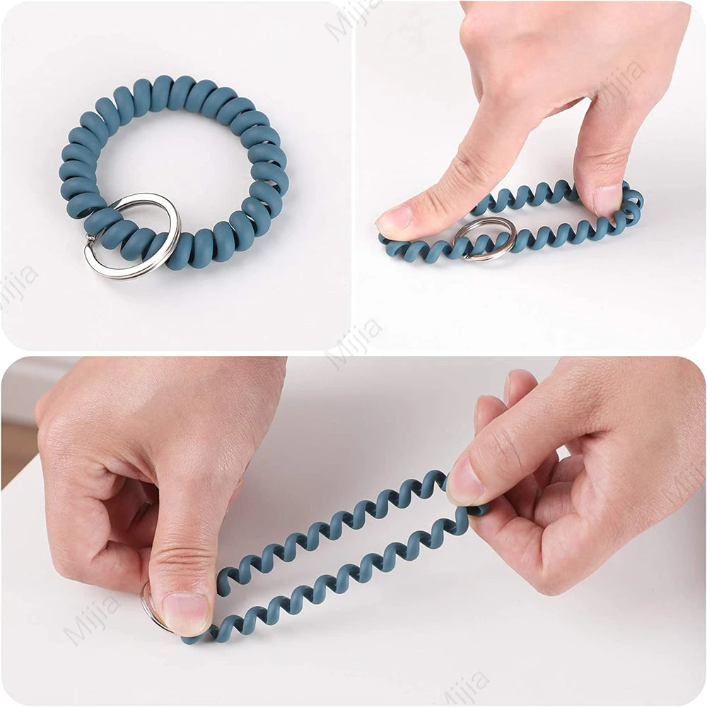 Stretchable Wristband Wristlet Keychain Spring Flexible Spiral Wrist Band Bracelet Key Holder for Gym Pool ID Badge Sports
