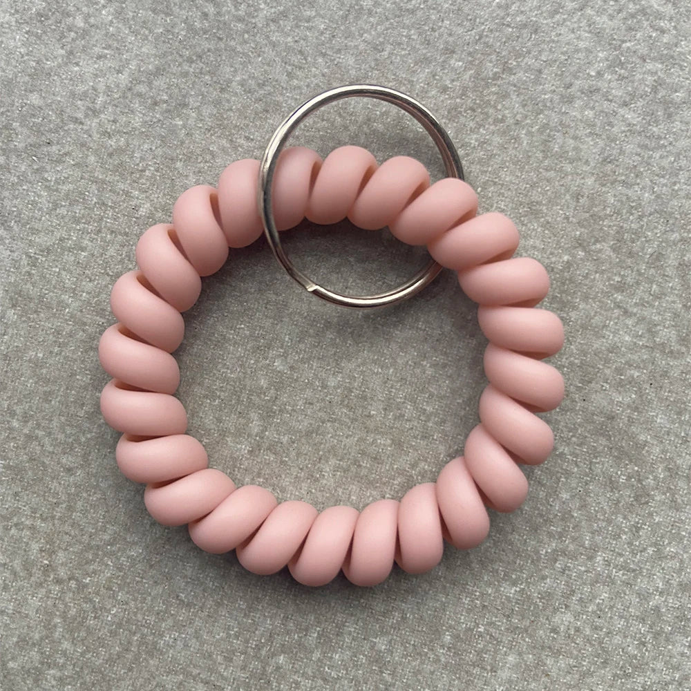 Stretchable Wristband Wristlet Keychain Spring Flexible Spiral Wrist Band Bracelet Key Holder for Gym Pool ID Badge Sports