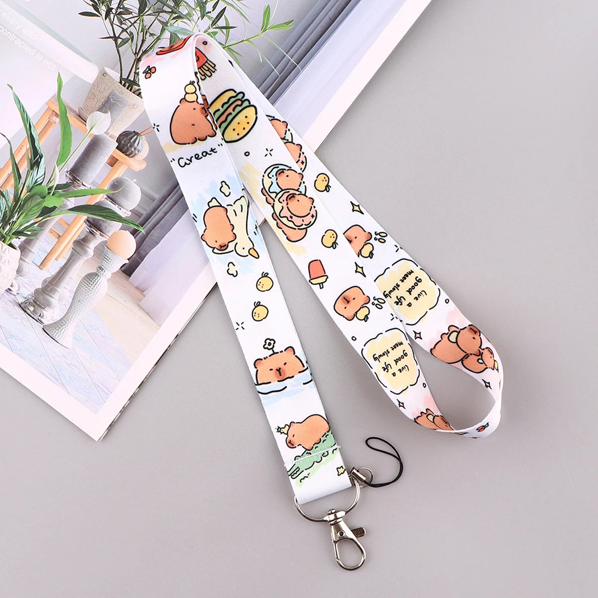 Cartoon Capybara Credential Holder Keychain Cute Lanyards for Keys Badge ID Mobile Phone Rope Neck Straps Accessories Kids Gift