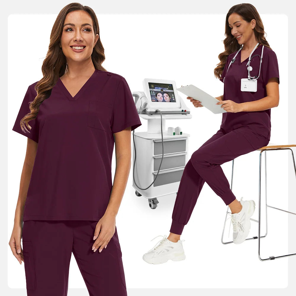 Niaahinn Nurse Surgical Scrub Suit Men Women Unisex Doctor Medical Hospital Uniform Top Jogger Pants Veterinary Nursing Uniforms