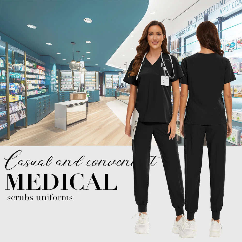 Niaahinn Nurse Surgical Scrub Suit Men Women Unisex Doctor Medical Hospital Uniform Top Jogger Pants Veterinary Nursing Uniforms