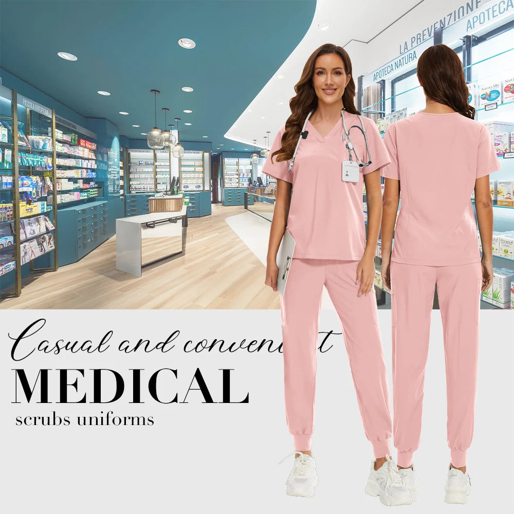 Niaahinn Nurse Surgical Scrub Suit Men Women Unisex Doctor Medical Hospital Uniform Top Jogger Pants Veterinary Nursing Uniforms