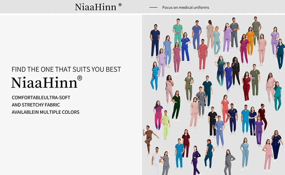 Niaahinn Nurse Surgical Scrub Suit Men Women Unisex Doctor Medical Hospital Uniform Top Jogger Pants Veterinary Nursing Uniforms