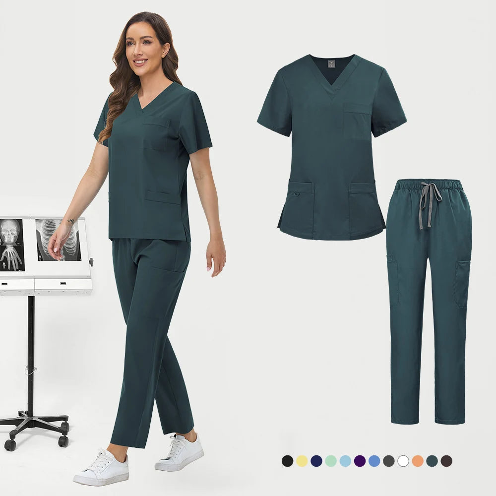 Wholesale Pharmacy Work Suit Hospital Pet Grooming Working Clothes Scrub Tops Pant Nurse Doctor Surgical Uniform Women Scrub Set