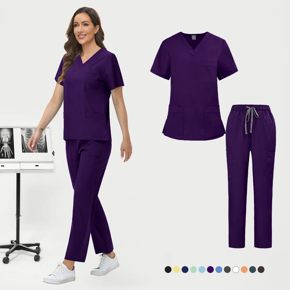 Wholesale Pharmacy Work Suit Hospital Pet Grooming Working Clothes Scrub Tops Pant Nurse Doctor Surgical Uniform Women Scrub Set