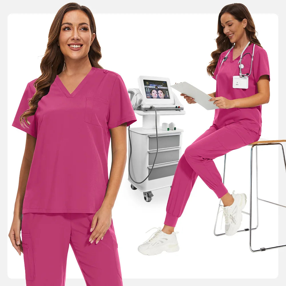 Niaahinn Nurse Surgical Scrub Suit Men Women Unisex Doctor Medical Hospital Uniform Top Jogger Pants Veterinary Nursing Uniforms